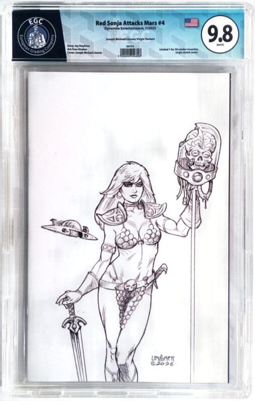 Red Sonja Attacks Mars #4 (2025) 1:20 Linsner Black & White Virgin Variant – EGC 9.8 Gem!
