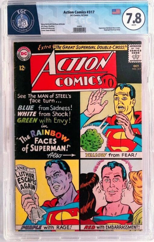 Action Comics #317 (1964) — “Superman’s Rainbow Face!” • Graded EGC 7.8 Graded Silver-Age Classic!