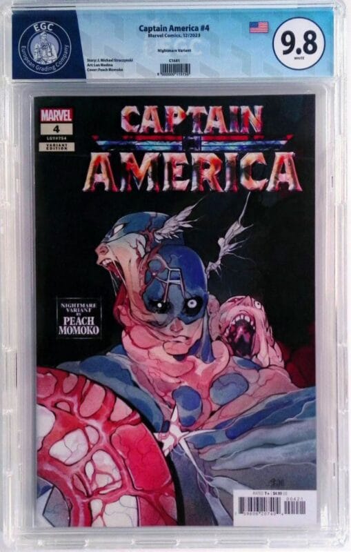 Captain America #4 (2023) Peach Momoko Nightmare Variant – EGC 9.8 Near Mint/Mint Slab – Marvel Key Modern Comic