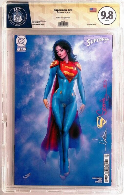 Superman #23 (2025) Cover B Nathan Szerdy Variant – EGC 9.8 Yellow Label Signed & Remarked – Verified Signature Series – DC Comics