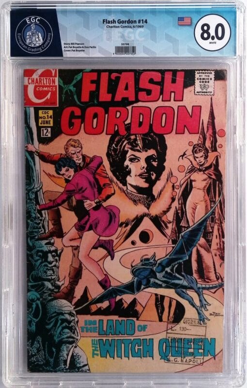 Flash Gordon #14 (1969) Charlton – EGC 8.0 VF Silver Age – Pat Boyette Cover & Art – “Witch Queen of Mongo” – Graded Comic