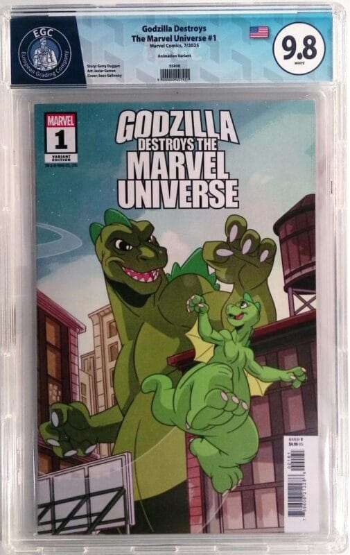 Marvel Godzilla Destroys the Marvel Universe #1 (2025) – Sean Galloway Animation Variant – EGC 9.8 NM/M – Key Godzilla/Marvel Crossover – Slabbed Comic