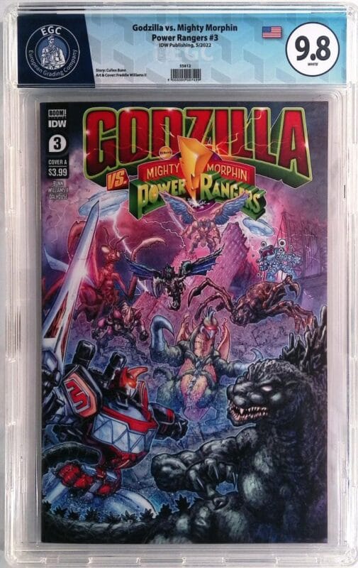 Godzilla vs Mighty Morphin Power Rangers #3 (2022) – EGC 9.8 GEM MINT – Freddie Williams III Cover – IDW Comic