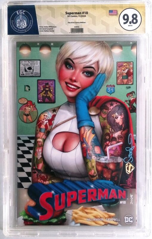 Superman #18 (2024) – Nathan Szerdy Diner Tattoo Retailer Exclusive – EGC 9.8 Yellow Label Signed & Remarked – LTD 3000 🔥