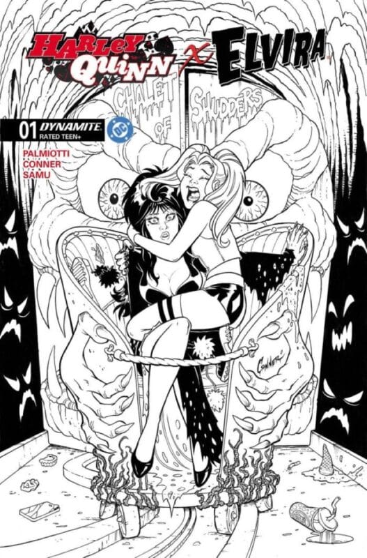 Harley Quinn X Elvira #1 - Amanda Conner Black & White Alternate Variant (Blind Bag)