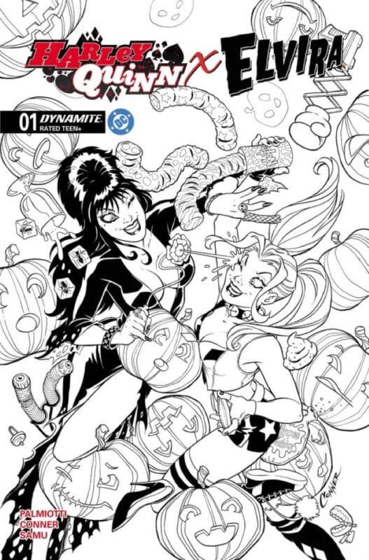 Harley Quinn X Elvira #1 - Amanda Conner Black & White Alternate Variant v2 (Blind Bag)