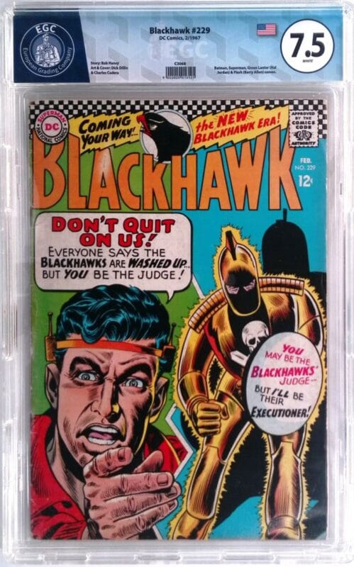 Blackhawk #229 (1967) DC Comics – EGC 7.5 Graded – Dick Dillin Cover – Silver Age Classic – Justice League Cameos!