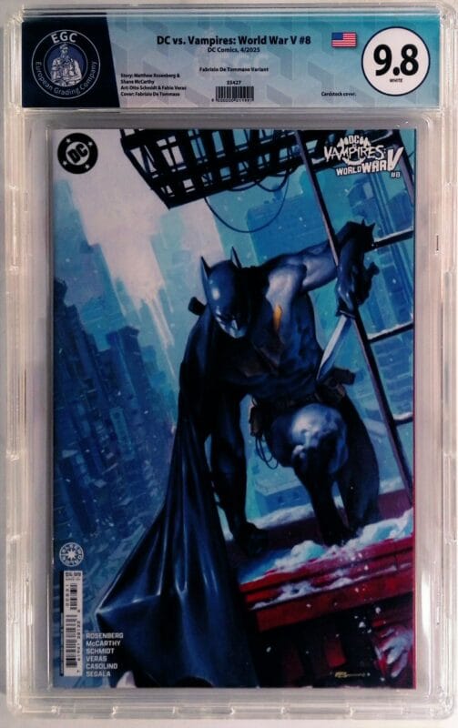 DC vs. Vampires: World War V #8 EGC 9.8 Blue Label – Fabrizio De Tommaso Minimal Trade Variant – DC Comics 2025 – Ultra High Grade